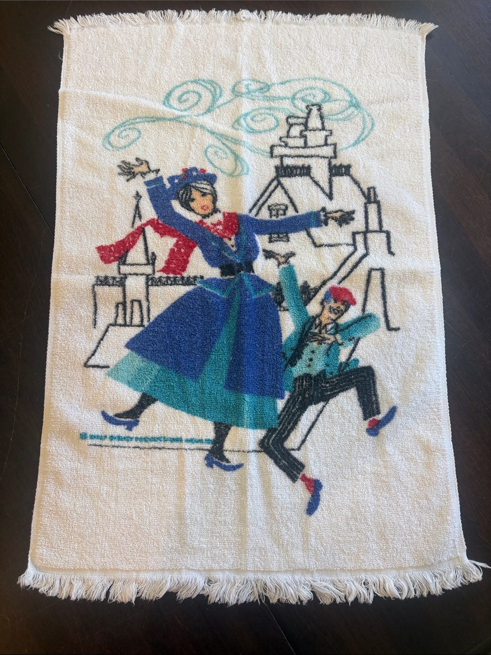 Vintage 1964 Disney Mary Poppins Wamsutta Fringed Hand Towel Terrycloth